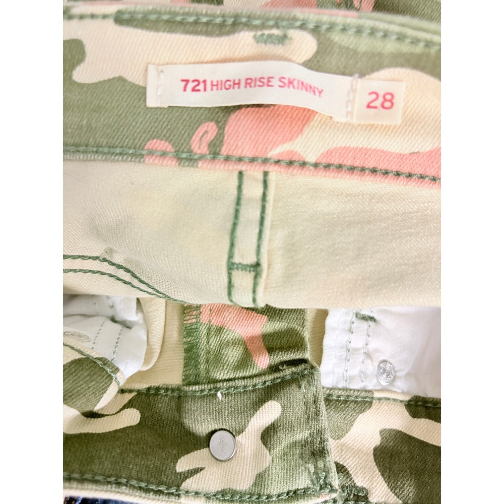 Levis 721 High Rise Skinny Jeans Womens 28 Pink Green Camo Camouflage Denim - Picture 2 of 15